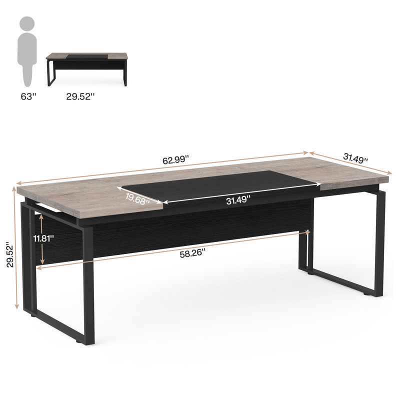 Bureau d'écriture rectangulaire l 62,99 po Loubert, Gris / Noir