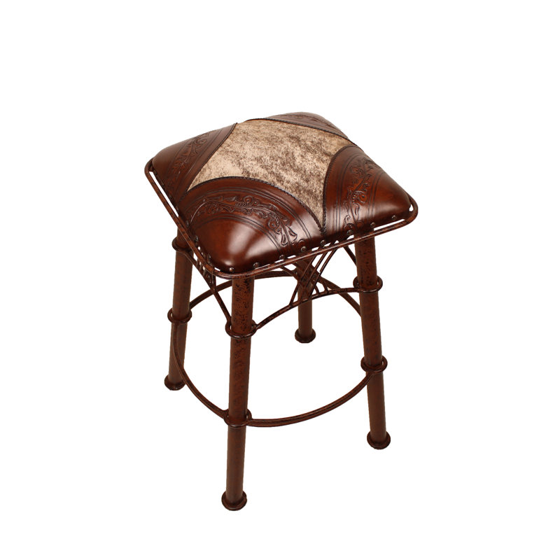 Tabouret 30 "Montana, Motif brun antique / poils sur cuir