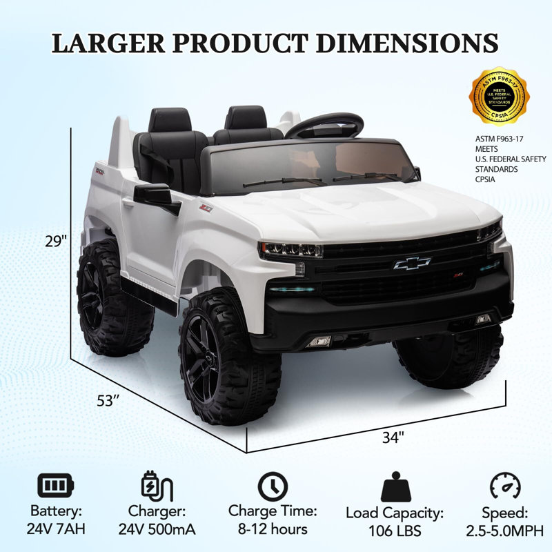 24V Ride On Car Truck Silverado Kids véhicule électrique 2 places à piles avec télécommande, Blanc