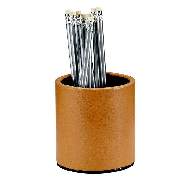Graphic Image Pencil Cup, Leather, Tan