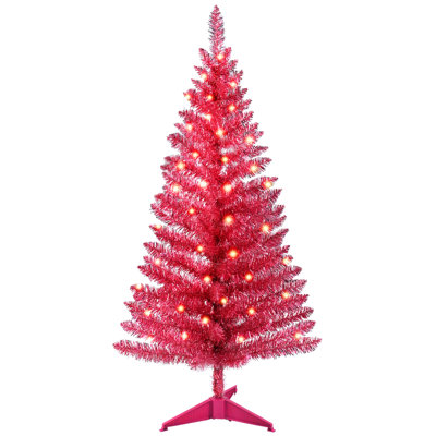 4-foot Artificial Red Christmas Tree With 50 Warm Lights And 122 Tips For Indoor Small Spaces 48-inch Centerpiece Ul Incandescent Office Or Tabletop Decoration In Compact