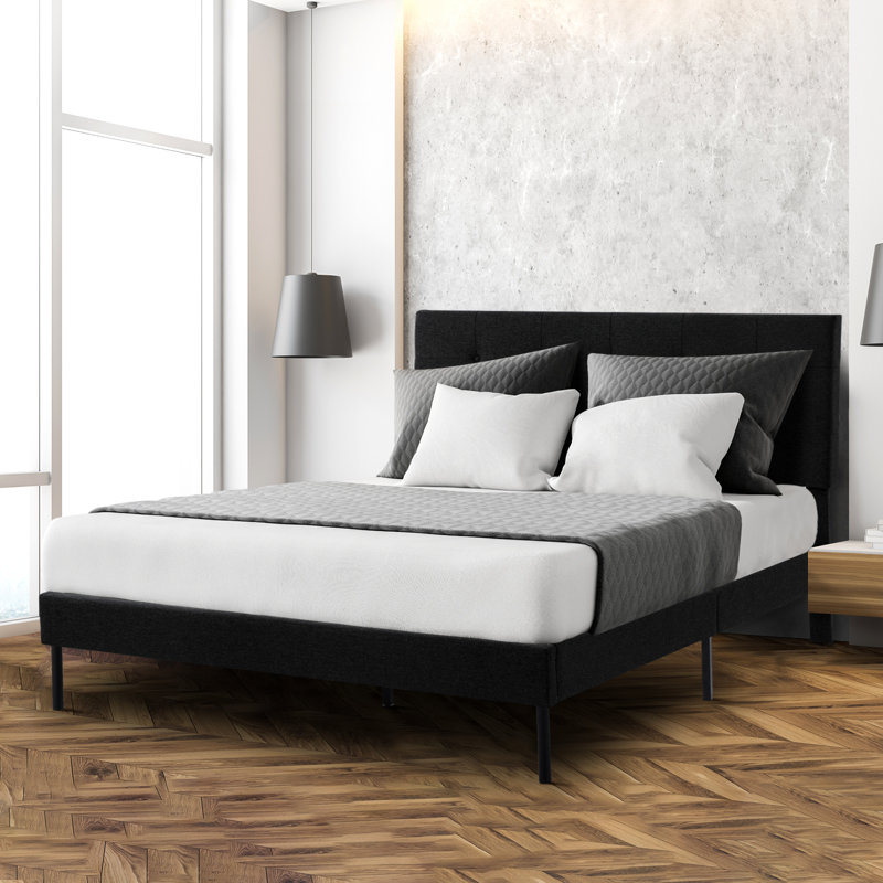 Imajean Frame Bed with Headboard, Queen, Black