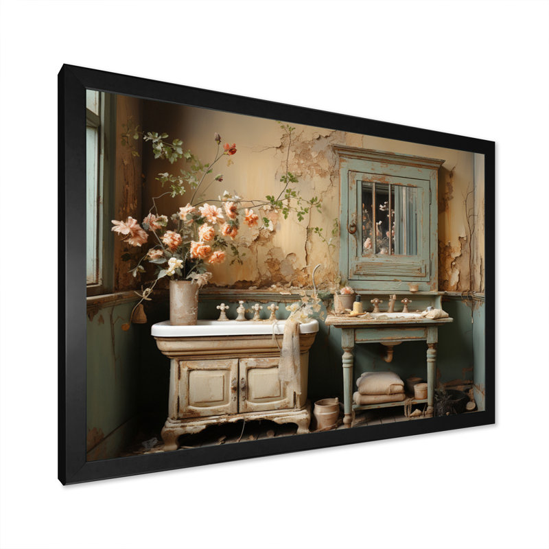 «Bathroom Bathroom Bathroom Vintage Charm II», art encadré pour la salle de bain, H 12 po x l 20 po x P 1 po