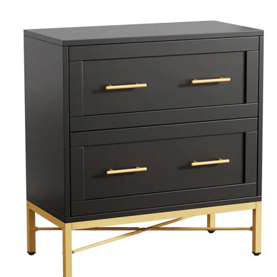 Office Essential 2 - Drawer Cabinet, Adjustable Rails For Different File Sizes, White Finish, Gold Legs, Interlock System To Reduce Tipping, Waterproof Particleboard, Effortless Assembly Cabinet With