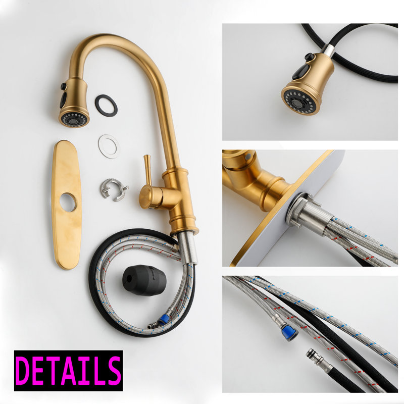 Doitbest Pull Down Kitchen Faucet, Brushed Gold