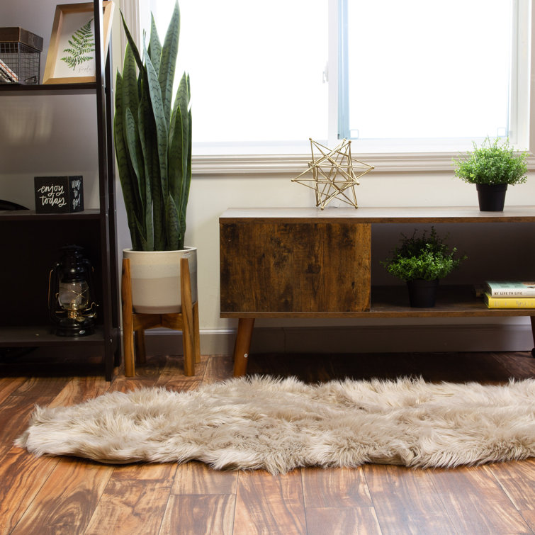 Diller Light Brown Faux Sheepskin Fur Machine Washable Shag Fluffy Area Rug