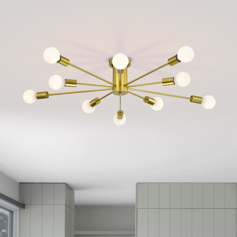 Pimlin 10-Light Baton Style Semi-Flush Mount Ceiling Lamp, Gold