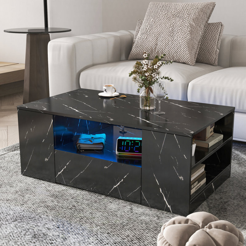 Table basse avec plateau coulissant, Noir, noir, noir, noir