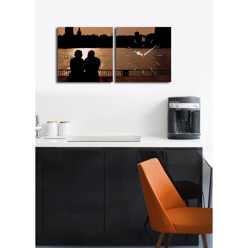 Horloge murale élégante en toile décorative (2 pièces), 23,6 po x 23,6 po | 100% toile de suède avec cadre 100% bois, épaisseur: 1,2 po | Décoration intérieure unique, parfaite pour les salons et les bureaux