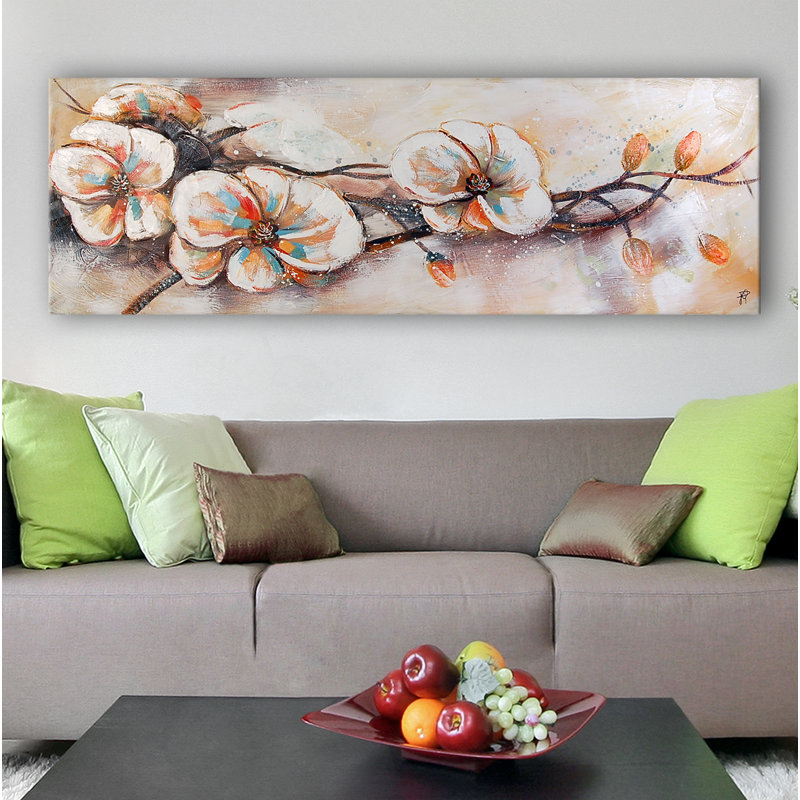 White Flowers by P. Rossini - Wrapped Canvas Panoramic Painting Print