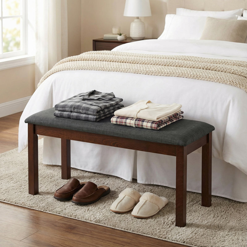 Rosco Dining Bench in Charcoal Fabric, Walnut Finish 40"