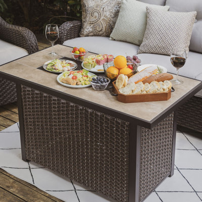 Zalet 25.6'' H x 42.8'' W Propane Outdoor Fire Pit Table with Wind Guard