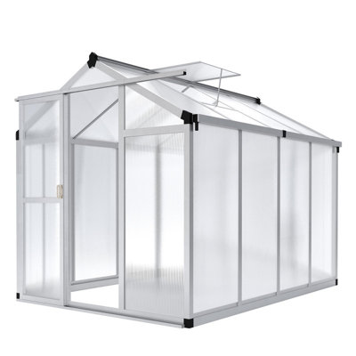 Large Walk-In Outdoor Greenhouse with Aluminum Frame, Twin-Wall Polycarbonate Panels, Sliding Door & Roof Vent - Spacious Backyard Greenhouse Kit for All-Weather Plant Growing
