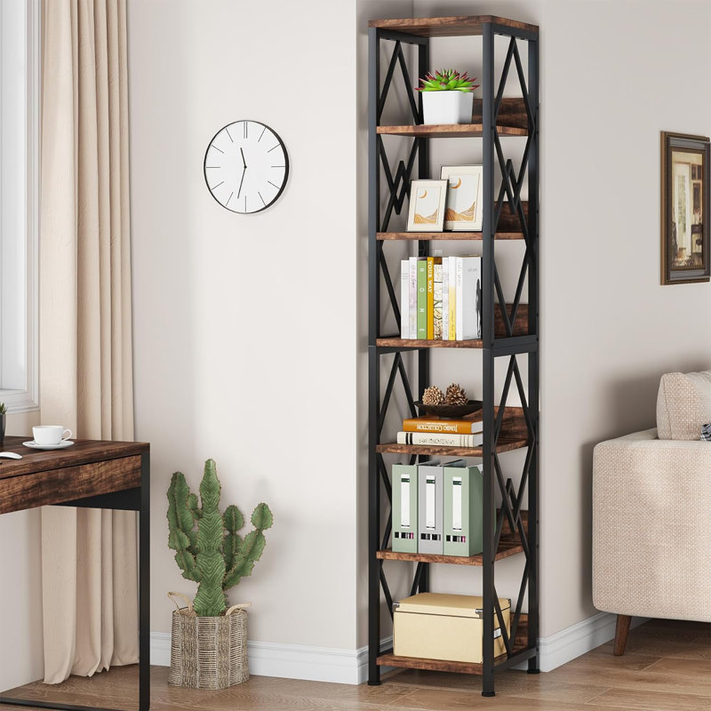 Amulya 35cm W Metal Shelving Unit, Black/Rustic Brown