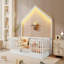 Structure de lit simple avec rails surélevés, structure en bois Matériau de la base de lit Montessori avec éclairage pour enfants, garçons et filles-464093709-464093706