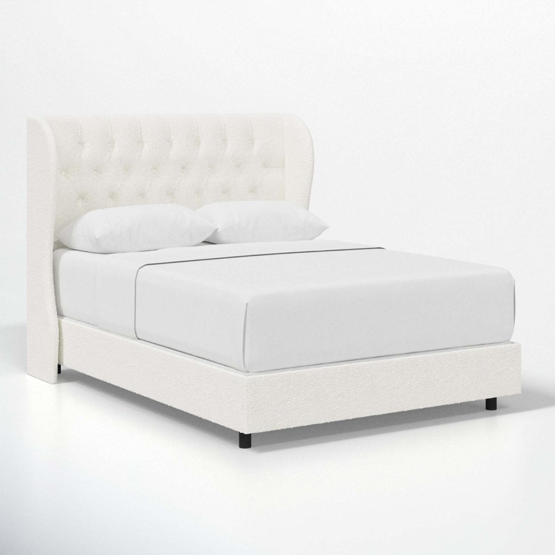 Tomey Upholstered Wingback Bed, California King, Classic White Velvet