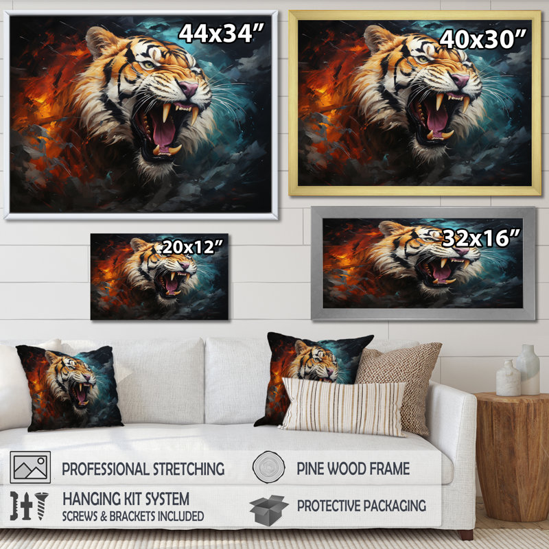 Tiger Roaring Majesty Collage I - Animals Wall Decor, Cadre photo noir, H 16 po x l 32 po x P 1 po