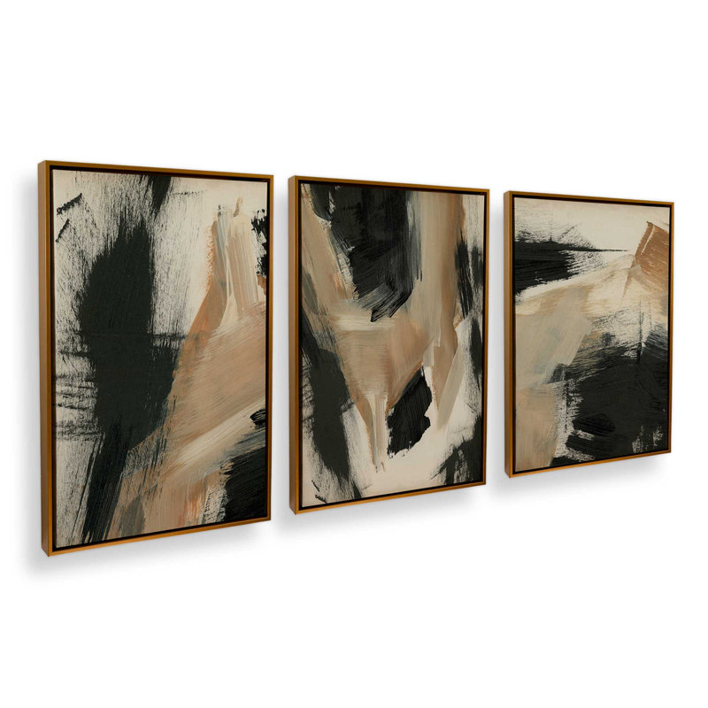 Ensemble de 3 échos brûlés ocre, H 19 po x l 39 po, Cadre flottant or poli