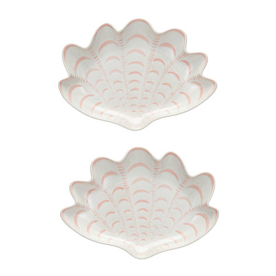 Izaak Hand-Painted Stoneware Shell Plate,White and Pink