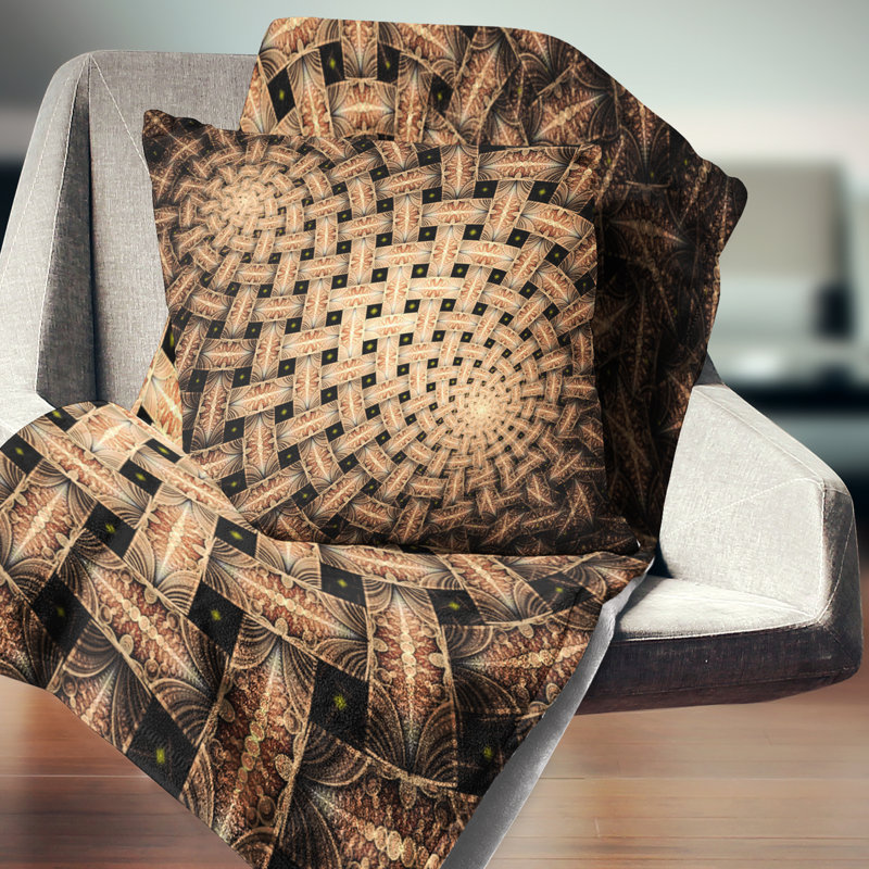 Symétrique fleur brune fractale - coussin imprimé abstrait, 16 po x 16 po, Coussin décoratif