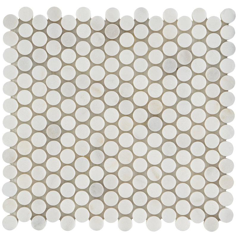 White Jade 12.01 In. X 11.22 In. Penny Round Polished Marble Mosaic Tile (4.65 Sq. Ft. / Case)