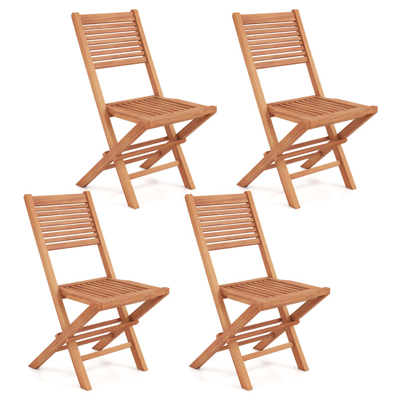 Ensemble de 4 chaises de jardin avec dossier haut et siège à lattes en forme de X, couleur naturelle