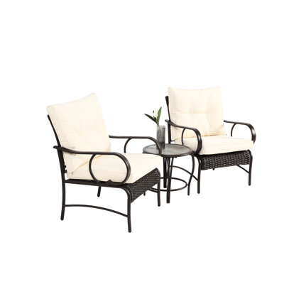 Mobilier d'extérieur - Patio 3 pièces: conversation de chaise moderne avec table basse, structure, sièges confortables, mobilier de jardin et mobilier: matériaux de décoloration, chaises confortables, parfait pour une utilisation sur le balcon