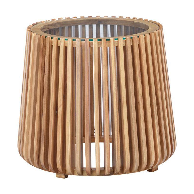 Table d'appoint en acacia Pinkney, Plateau transparent / base brune