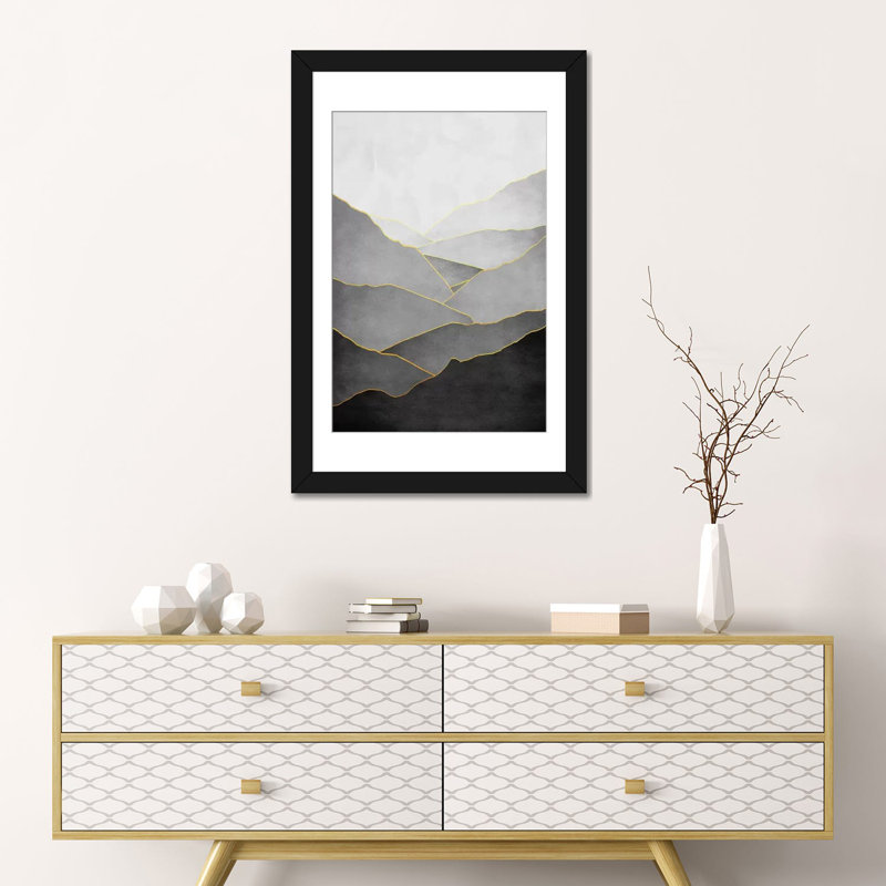 «Minimal Landscape I», impression sur toile, Papier d'art encadré noir, Blanc, H 32 po x l 24 po x P 1 po