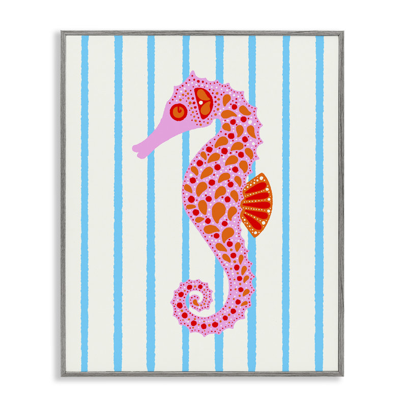 Hippocampe Boho sur rayures, estampe numérique, design par Indira Prieto | IndySign, H 14 po x l 11 po