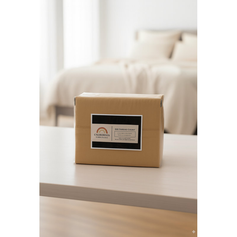 Rug Branch California Cotton Club 4 PC King Sheet Set – 600 Thread Count, 100% Long-Staple Cotton, Fits Thick Mattresses, Soft Sateen Weave, Breathable, Durable, Machine Washable – Gold