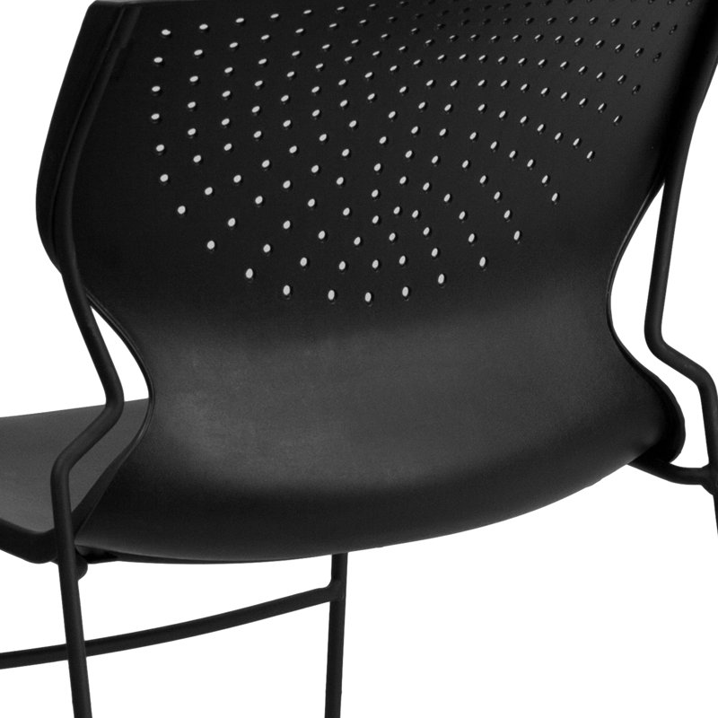 Black Metal Armless Stacking Chair with Perforated Back