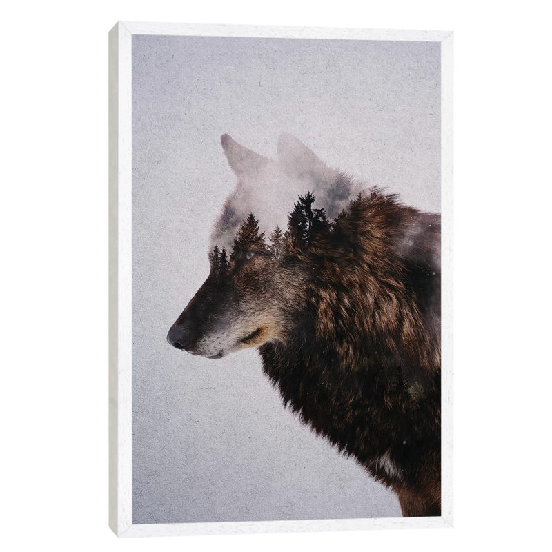 Wolf IX by Andreas Lie - Print on Canvas, 66.04 cm H x 45.72 cm W, White Framed