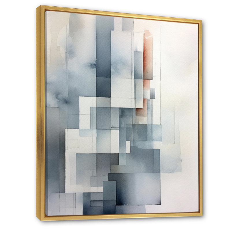 Décoration murale grise et abstraite Zen V - Minimalisme, H 20 po x l 12 po x P 1 po, Cadre flottant doré
