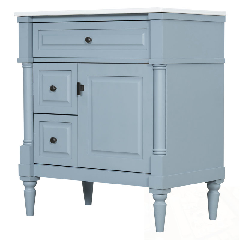 Meuble-lavabo avec lavabo, 2 tiroirs et tablette réglable, Bleu, 30"