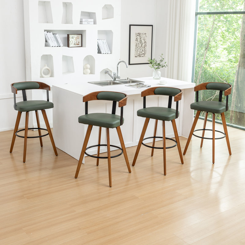 Ensemble de 4 tabourets de comptoir pivotants en cuir Modern, Tabouret de bar (siège d'une hauteur de 29,17 po), 4, Vert