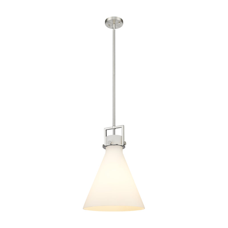 Luminaire suspendu avec tige 30 po Coterie, H 19,13 po x l 14 po x P 14 po, Blanc mat, Nickel satiné