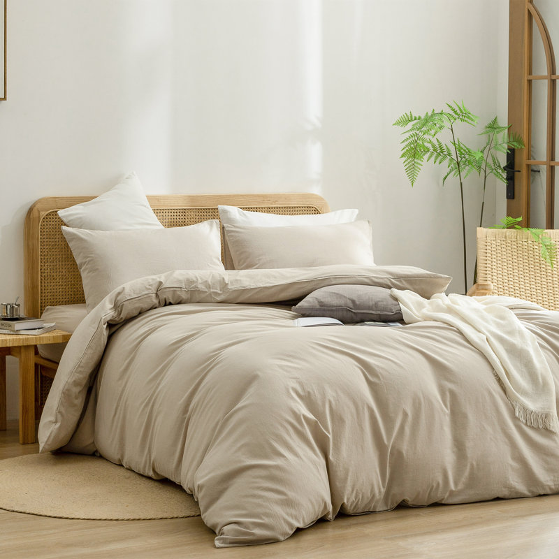 Ensemble de housse de couette 100% coton délavé Bestouch Bestouch, Housse de couette grand et 2 taies d'oreiller stan