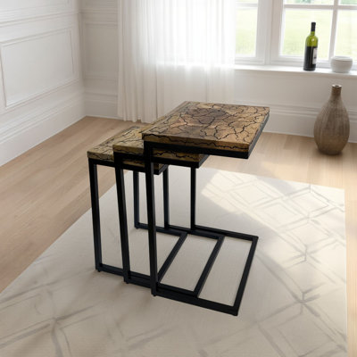 Electra 3 Piece Square Nesting Table Set - Electrified Wooden Top Accent Table by 17 Stories