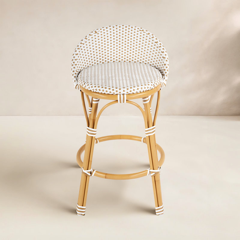 Tabouret de comptoir à dossier bas Ellie, Blanc / beige