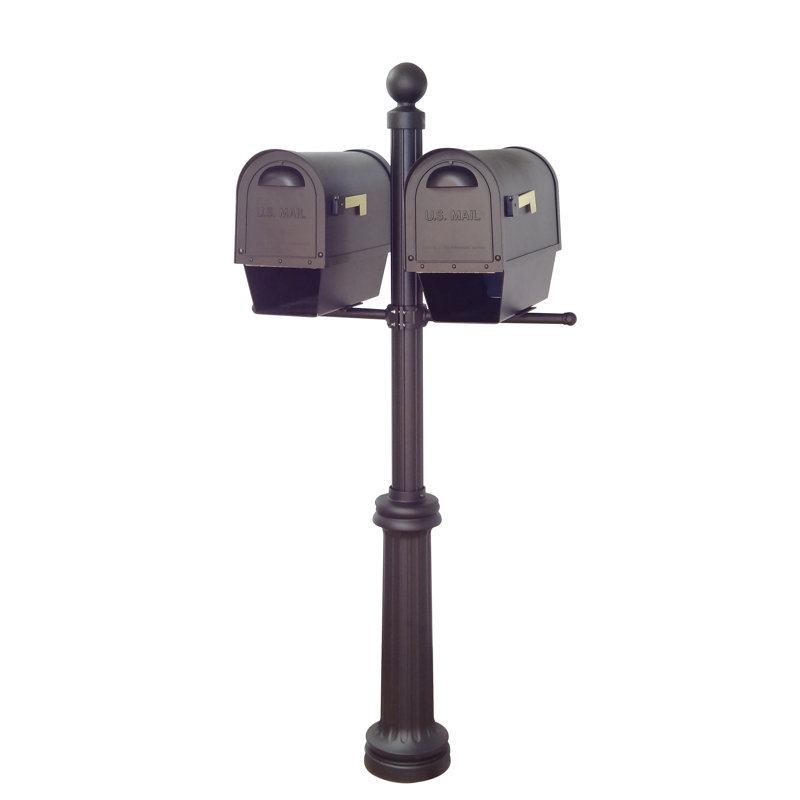 Classic Black Aluminum Double Mailbox with Post and Newspaper Tube