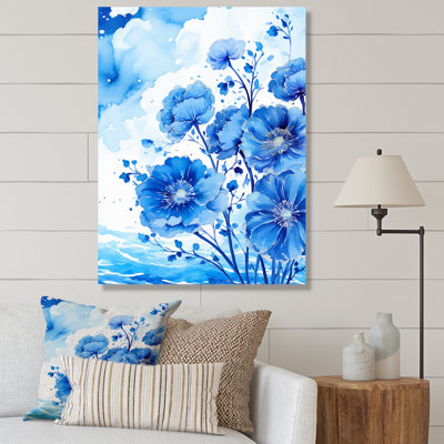 «Watercolr Blue Blossoming Pansy Flowers», reproduction sur toile