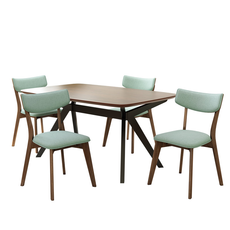 Evonne Upholstered Dining Set With Rubberwood Frame, 5, Mint