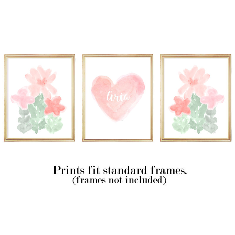 Fleurs contemporaines avec nom pour chambre de fille, impressions sur papier, H 10 po x l 8 po x P 0,06 po, Rougir