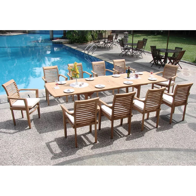 Farnsworth 10 - Person Teak Wood Patio Dining Set with Rectangular Table, 10