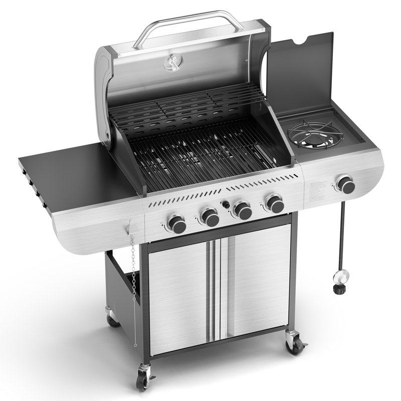 Barbecue au gaz à 4 brûleurs avec brûleur latéral à 4 brûleurs, barbecue au propane en acier inoxydable de 42 000 BTU pour la cuisson en plein air