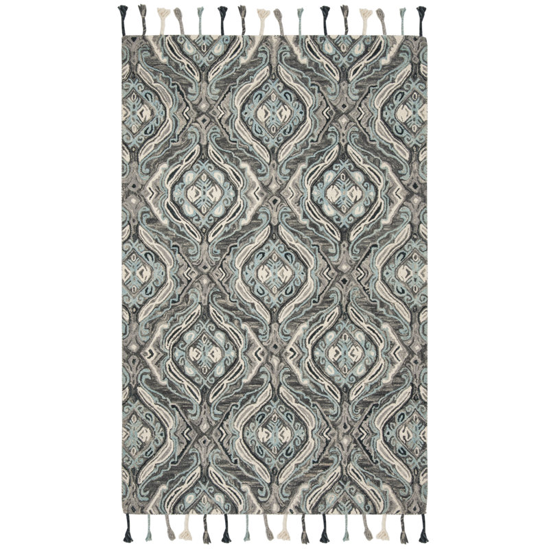 Guzi Hand Hooked Wool Geometric Rug, Rectangle 3' x 5'
