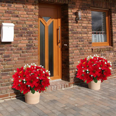 En vrac poinsettias de Noël rouges artificiels pour l'extérieur - plantes artificielles mélangées et fausses fleurs résistantes aux rayons UV, idéales pour les jardinières extérieures, le jardin, le porche, le patio et la maison