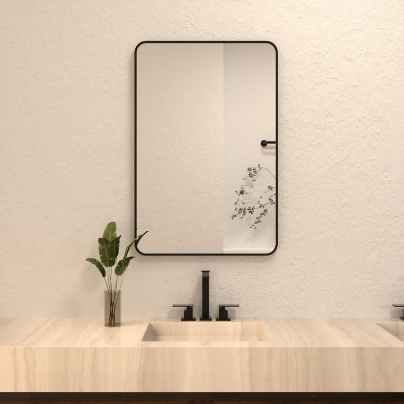 Scannell Rectangular Framed Wall Bathroom Vanity Mirror In Gun, Matte Black, 24" x 36"