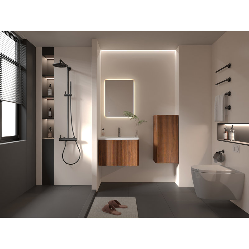 CC0414S305 Striped Walnut Bathroom Floating Side Cabinet, Wall-Mounted Storage Cabinet For Small Spaces, Pre-Assembled